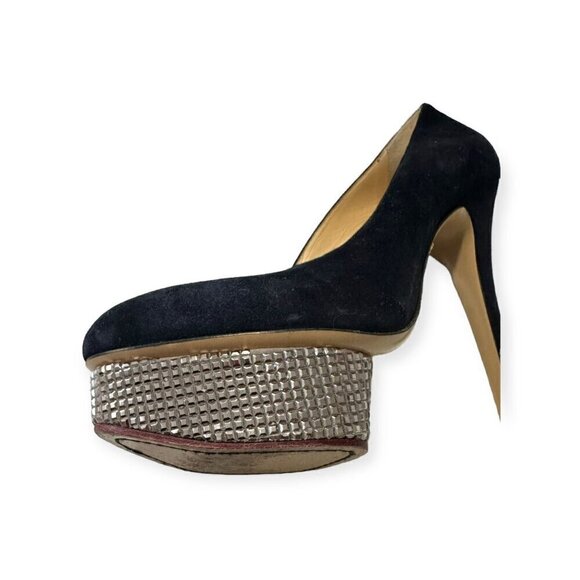 Charlotte Olympia Dolly Platform Pumps with Metal Platform, 41 EU, Navy Suede - Picture 16 of 16